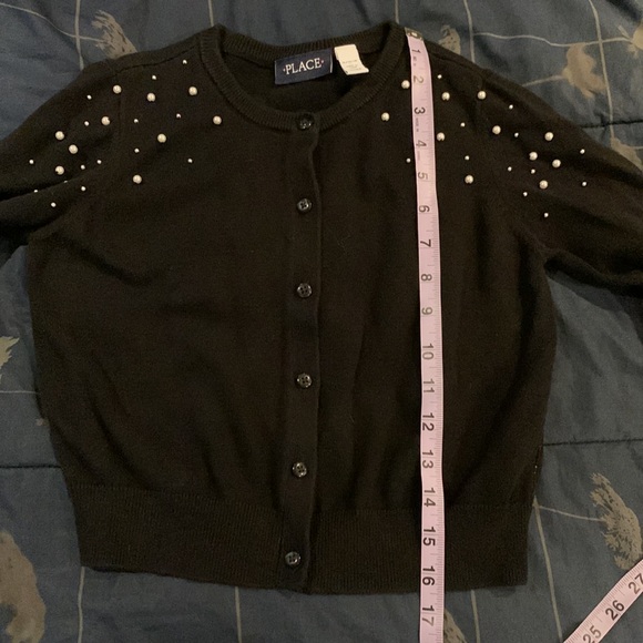 Black Children’s Place Button Up Cropped Knit Cardigan with Fake Pearls -size 14 - Picture 13 of 14